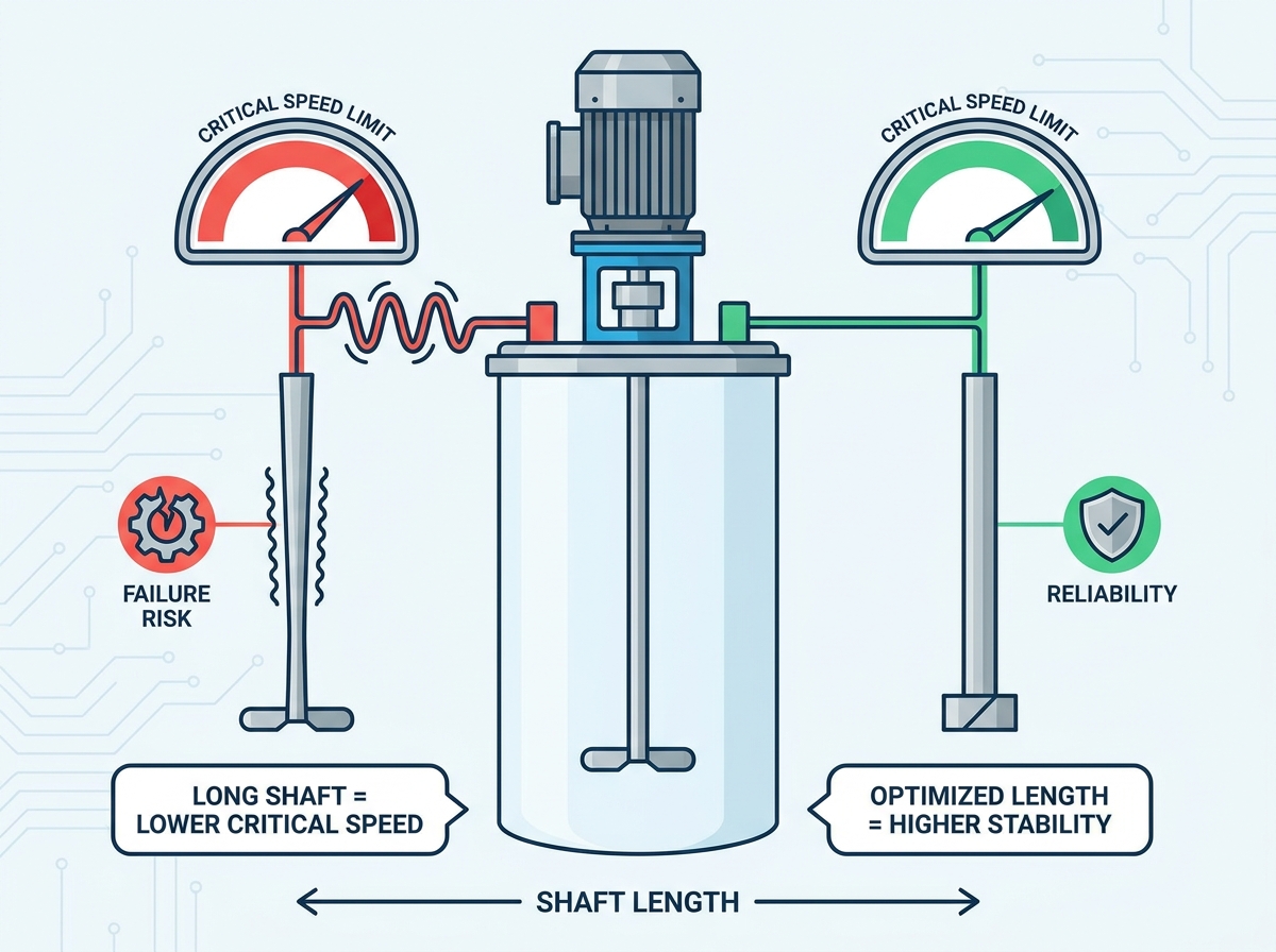 Industrial top entry agitator installation showing shaft and motor drive